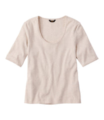 Women's Signature Premium Essential Pointelle Tee, Elbow-Sleeve Scoopneck | L.L.Bean sale