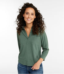 Women's Linen/Cotton Tee, Three-Quarter-Sleeve Splitneck Polo | L.L.Bean for sale
