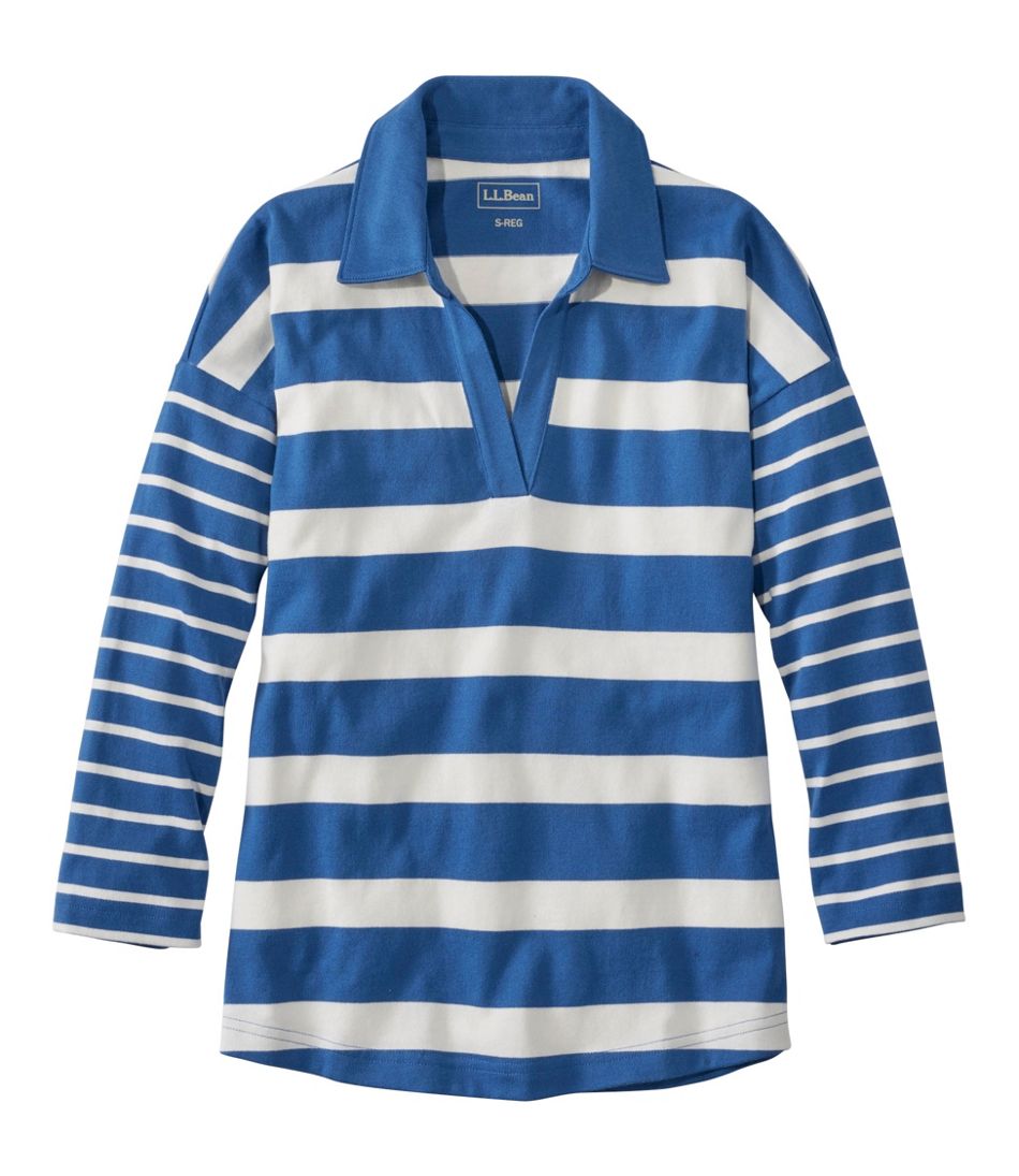 Women's Heritage Mariner Top, Splitneck Polo Three-Quarter-Sleeve, Block Stripe | L.L.Bean on sale