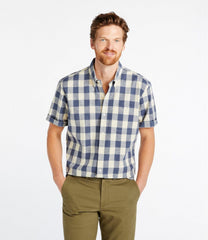 Men's Comfort Stretch® Chambray Shirt, Traditional Untucked Fit, Short-Sleeve, Plaid | L.L.Bean online
