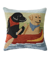 Indoor/Outdoor Hooked Pillow, Dogs in Canoe | L.L.Bean sale