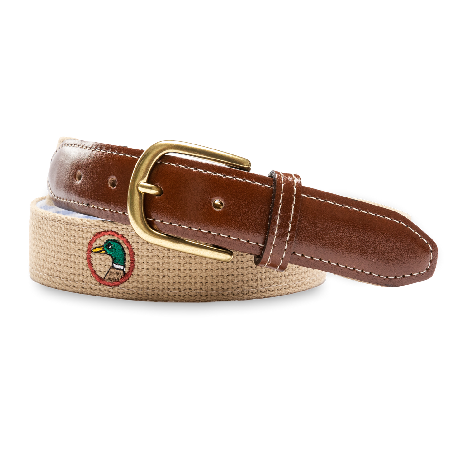 Duck Head Embroidered Logo Web Belt - Khaki