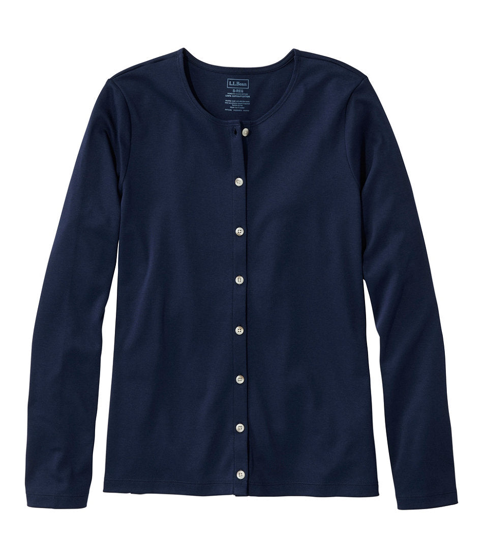Women's Pima Cotton Tee, Long-Sleeve Crewneck Cardigan | L.L.Bean online