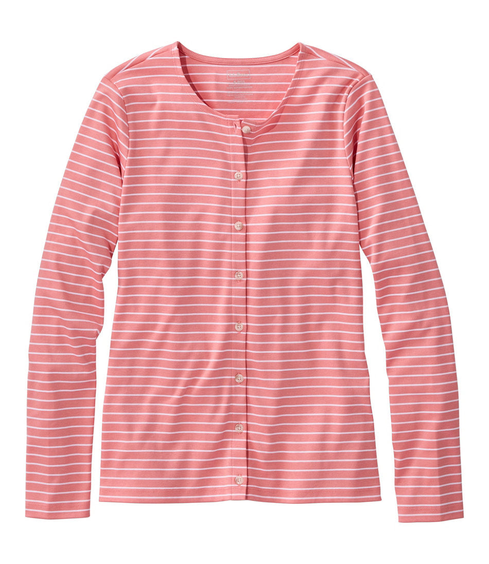 Women's Pima Cotton Tee, Long-Sleeve Crewneck Cardigan Stripe | L.L.Bean discount