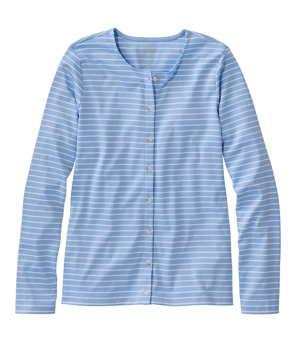 Women's Pima Cotton Tee, Long-Sleeve Crewneck Cardigan Stripe | L.L.Bean discount