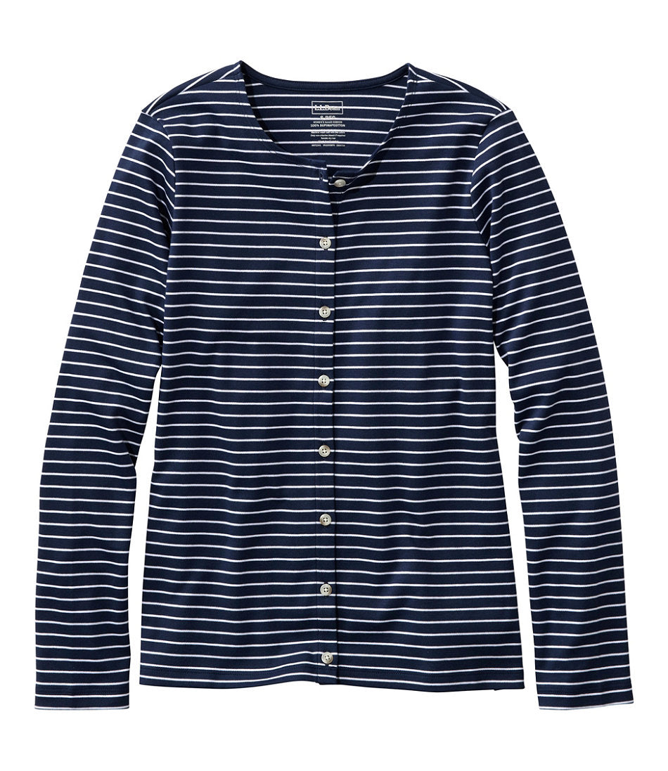 Women's Pima Cotton Tee, Long-Sleeve Crewneck Cardigan Stripe | L.L.Bean discount
