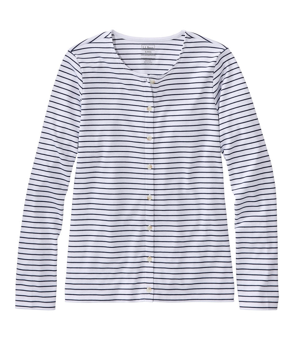 Women's Pima Cotton Tee, Long-Sleeve Crewneck Cardigan Stripe | L.L.Bean discount