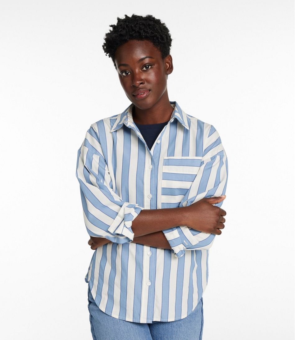 Women's Signature Premium Essential Poplin Shirt, Long-Sleeve Novelty Stripe | L.L.Bean online