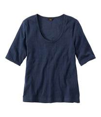 Women's Signature Premium Essential Pointelle Tee, Elbow-Sleeve Scoopneck | L.L.Bean sale