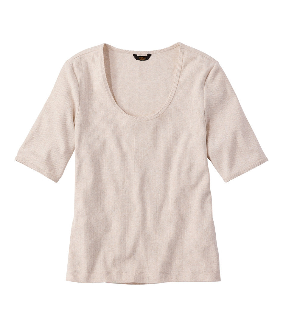 Women's Signature Premium Essential Pointelle Tee, Elbow-Sleeve Scoopneck | L.L.Bean sale