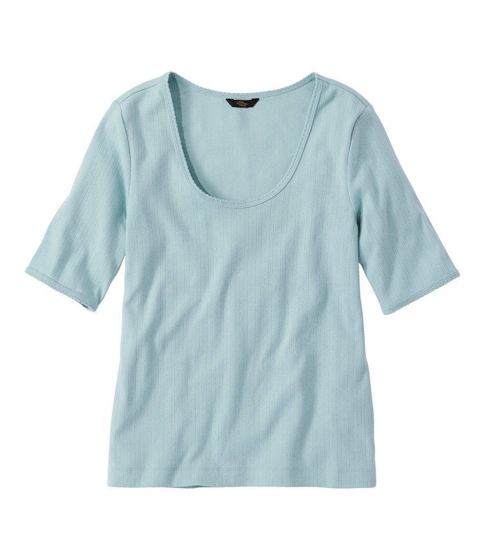 Women's Signature Premium Essential Pointelle Tee, Elbow-Sleeve Scoopneck | L.L.Bean sale
