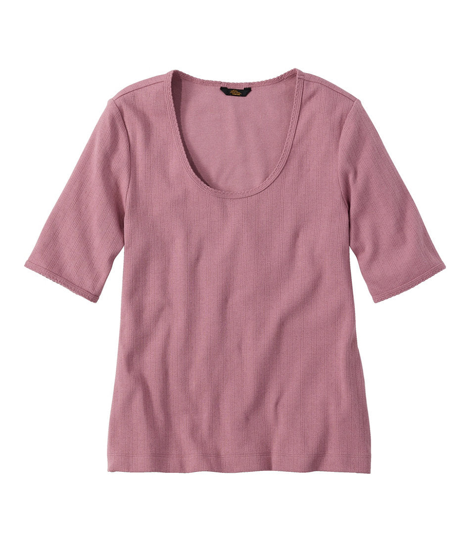 Women's Signature Premium Essential Pointelle Tee, Elbow-Sleeve Scoopneck | L.L.Bean sale