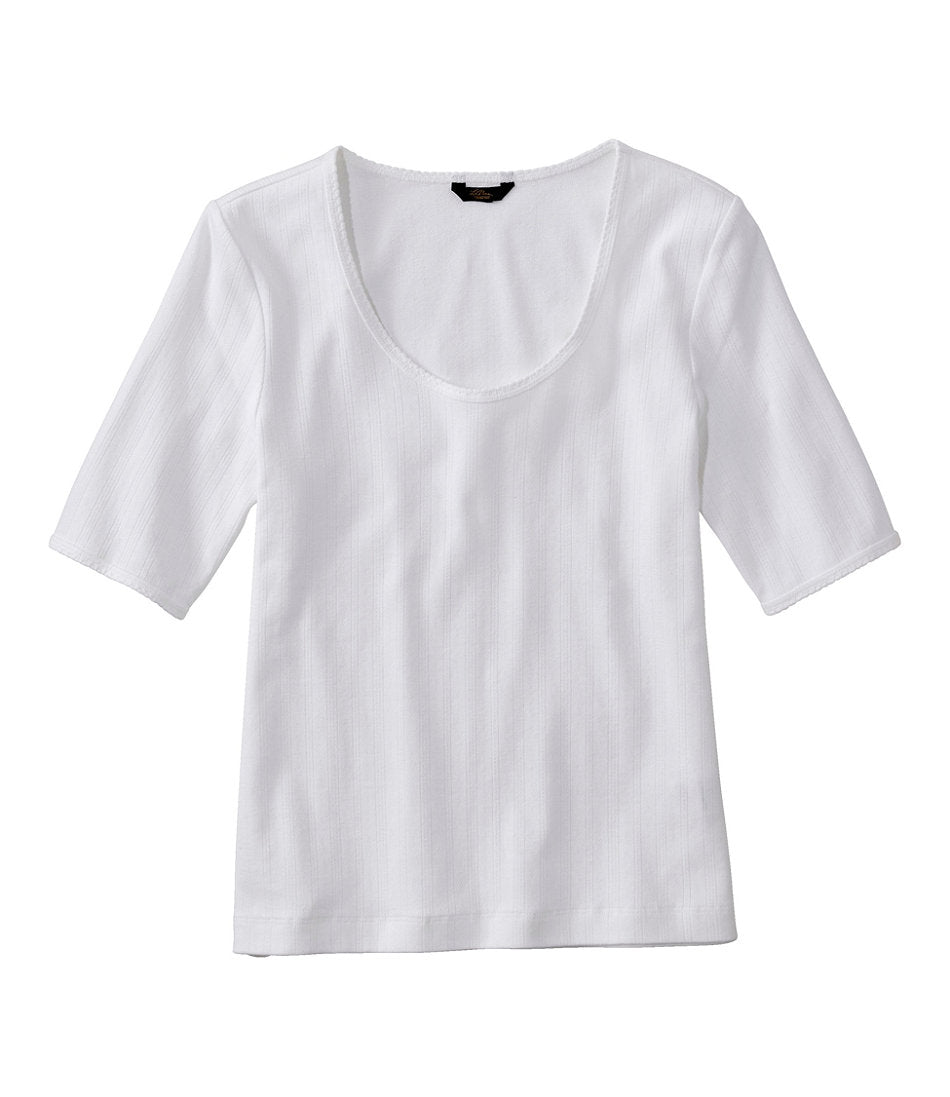 Women's Signature Premium Essential Pointelle Tee, Elbow-Sleeve Scoopneck | L.L.Bean sale