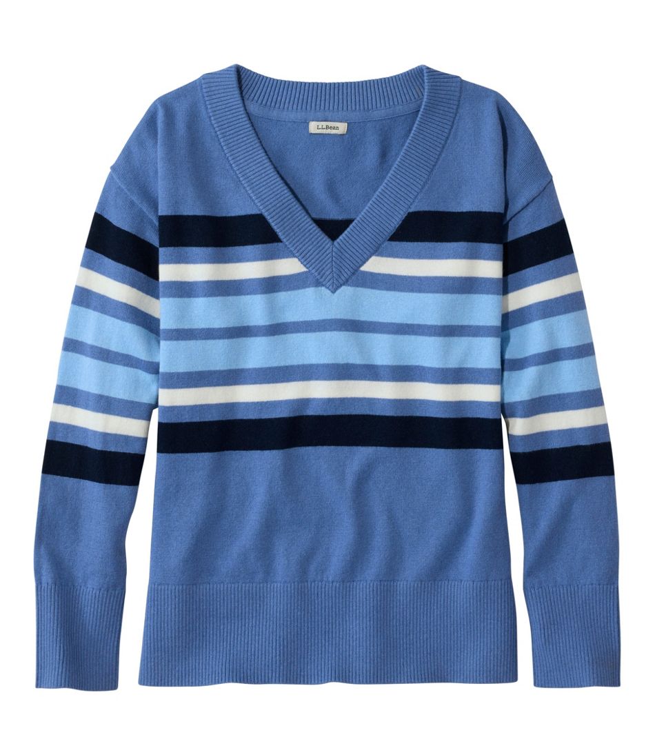 Women's Cotton/Cashmere Sweater, V-Neck Stripe | L.L.Bean discount