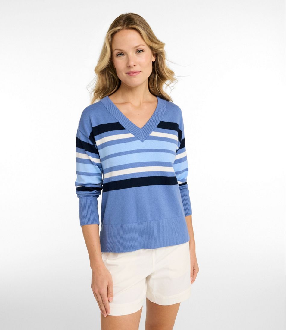 Women's Cotton/Cashmere Sweater, V-Neck Stripe | L.L.Bean discount