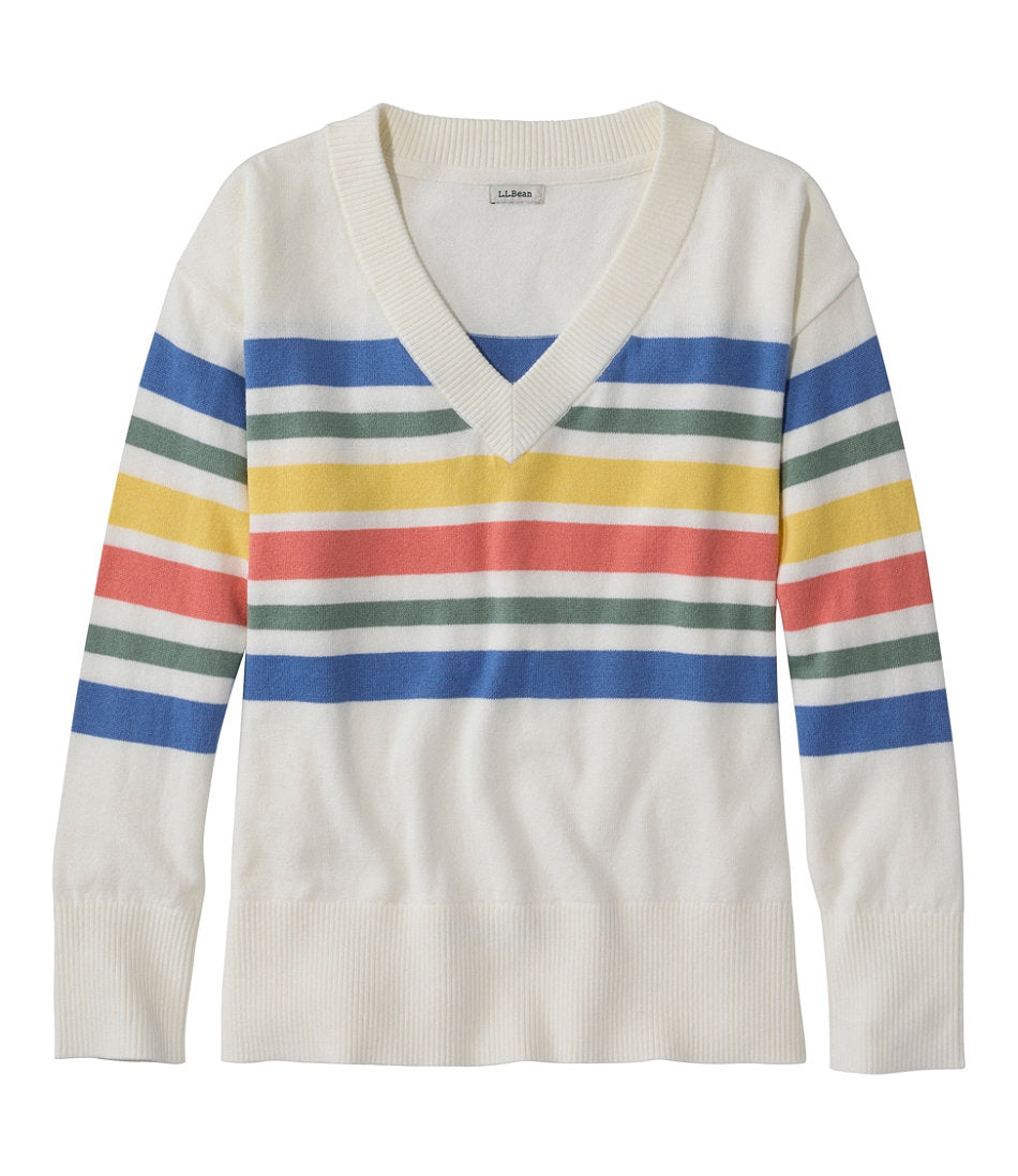 Women's Cotton/Cashmere Sweater, V-Neck Stripe | L.L.Bean discount