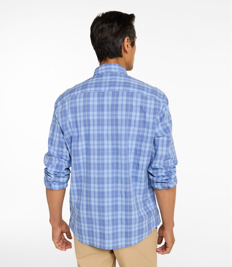 Men's Comfort Stretch Performance® Chambray Shirt, Long-Sleeve, Slightly Fitted Untucked Fit, Plaid | L.L.Bean online
