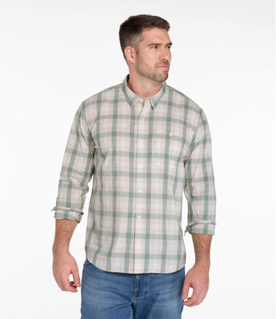Men's Comfort Stretch Performance® Chambray Shirt, Long-Sleeve, Slightly Fitted Untucked Fit, Plaid | L.L.Bean online
