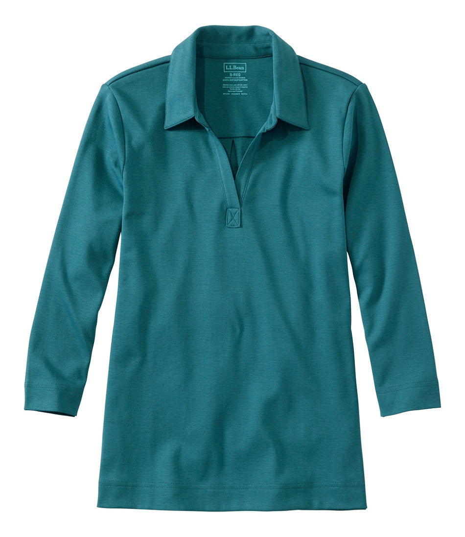 Women's Pima Cotton Tee, Three-Quarter-Sleeve Polo | L.L.Bean discount