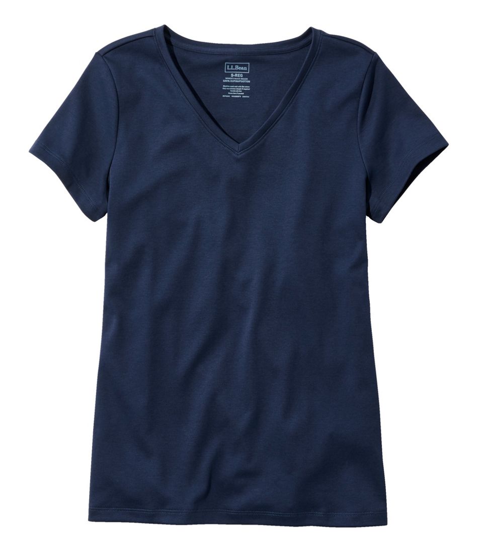 Women's Pima Cotton Shaped V-Neck, Short-Sleeve | L.L.Bean online