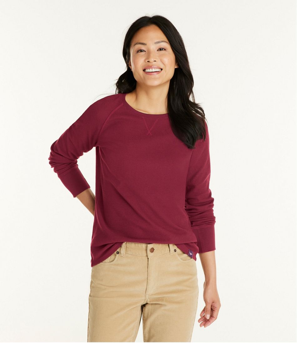 Women's Unshrinkable Mini-Waffle Tee, Long-Sleeve Crewneck | L.L.Bean for sale