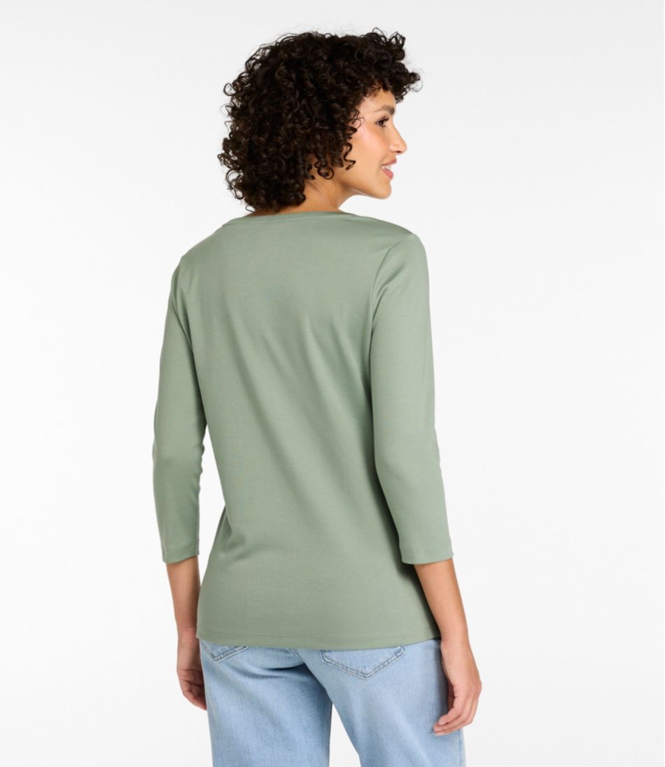 Women's Pima Cotton Shaped Tee, Three-Quarter-Sleeve Jewelneck | L.L.Bean discount