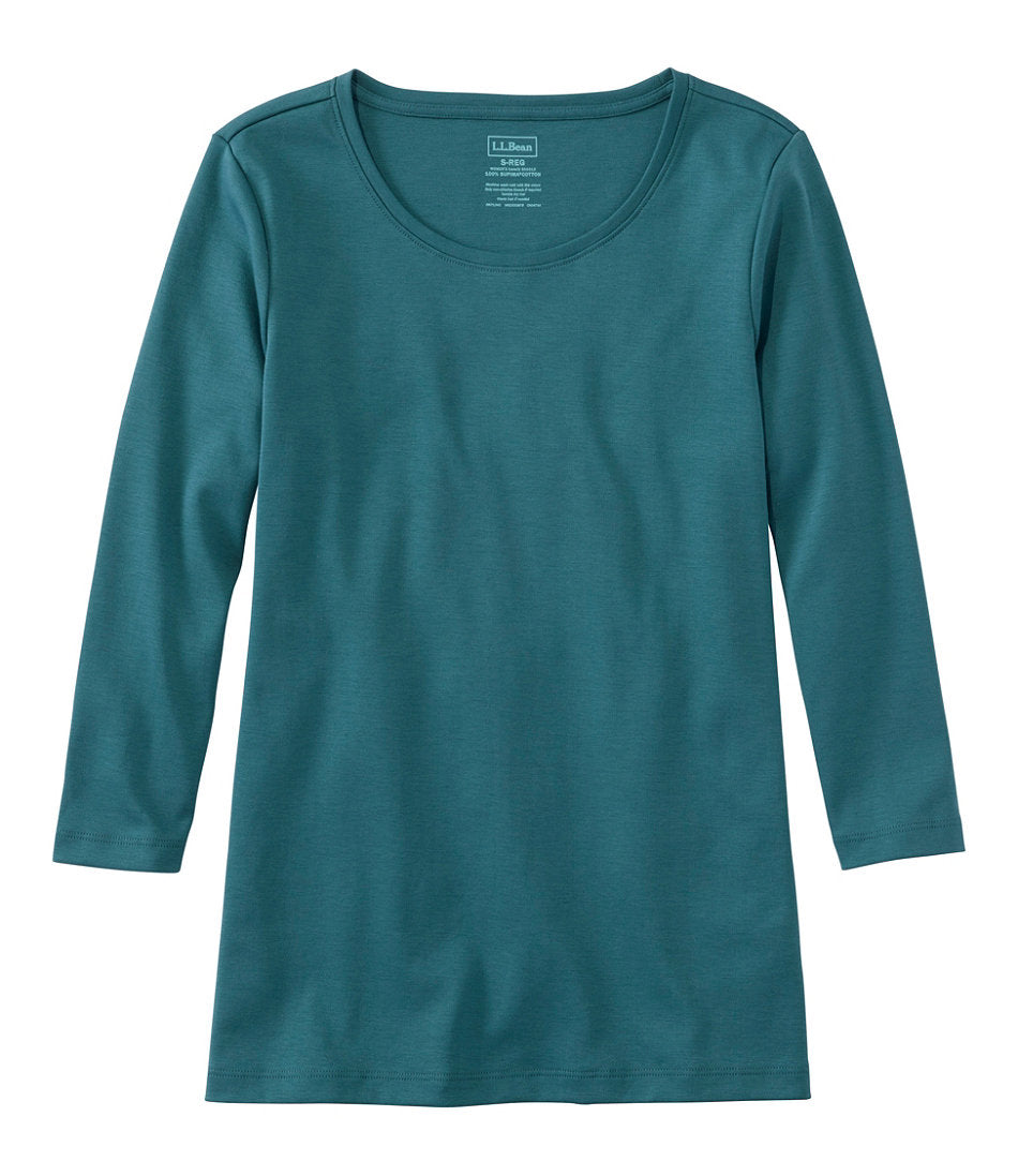 Women's Pima Cotton Shaped Tee, Three-Quarter-Sleeve Jewelneck | L.L.Bean discount