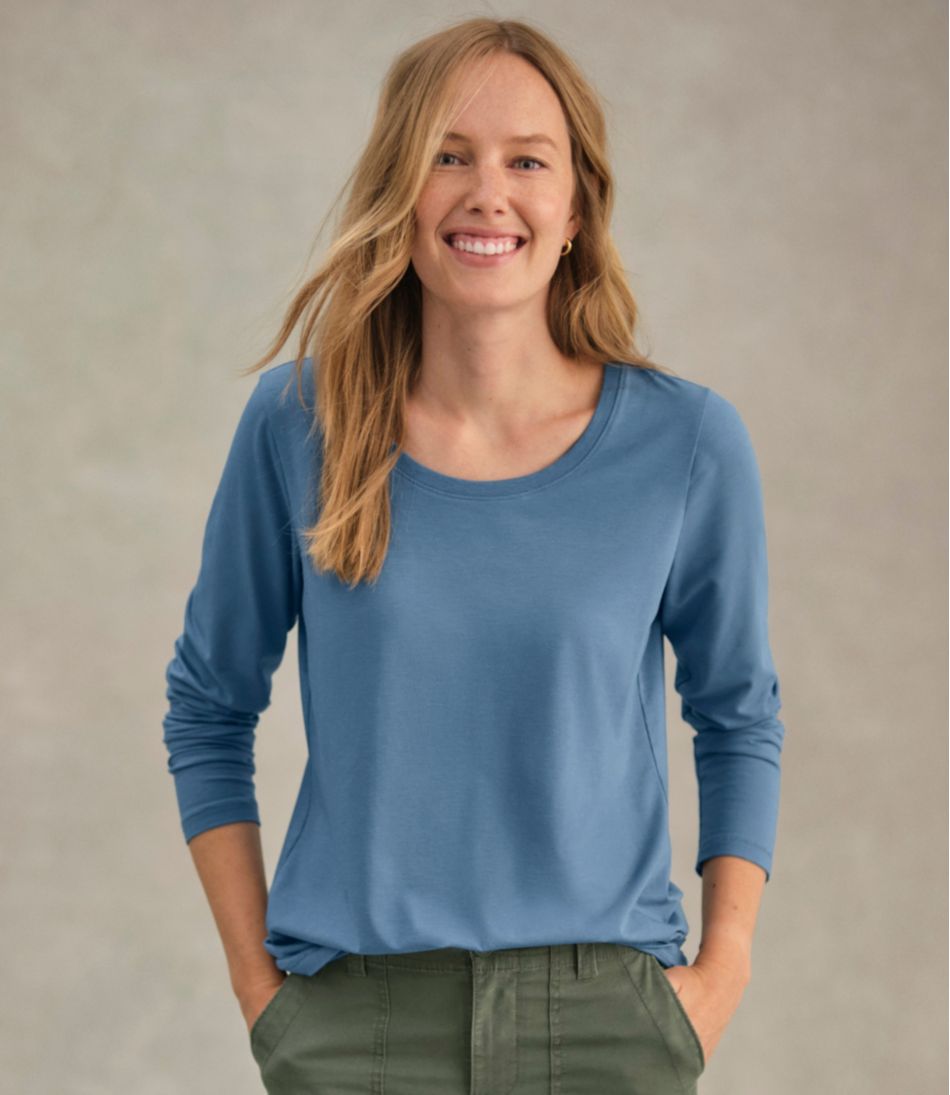 Women's Soft Stretch Supima-Blend Tee, Scoopneck Long-Sleeve | L.L.Bean on sale