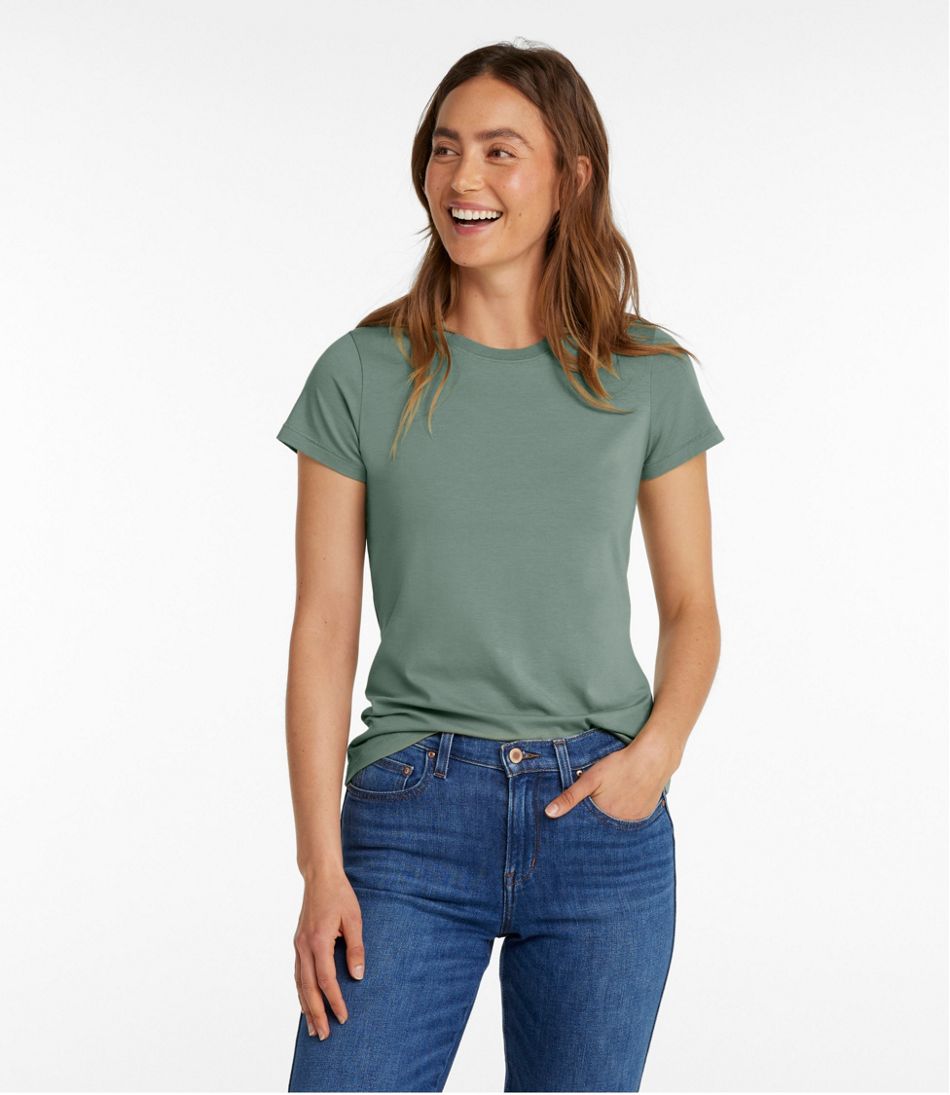 Women's Soft Stretch Supima-Blend Tee, Crewneck Short-Sleeve | L.L.Bean for sale