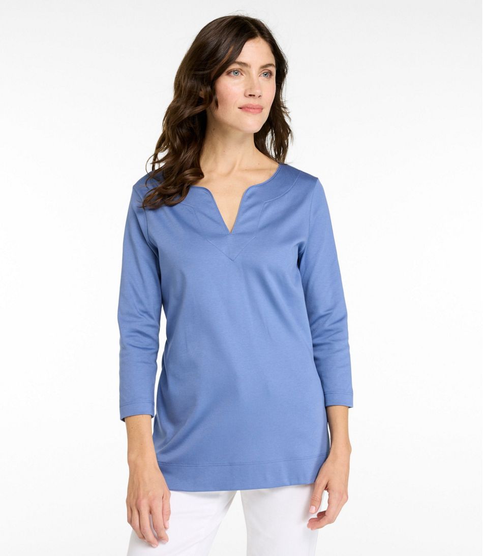 Women's Pima Cotton Tunic, Three-Quarter-Sleeve Splitneck | L.L.Bean discount