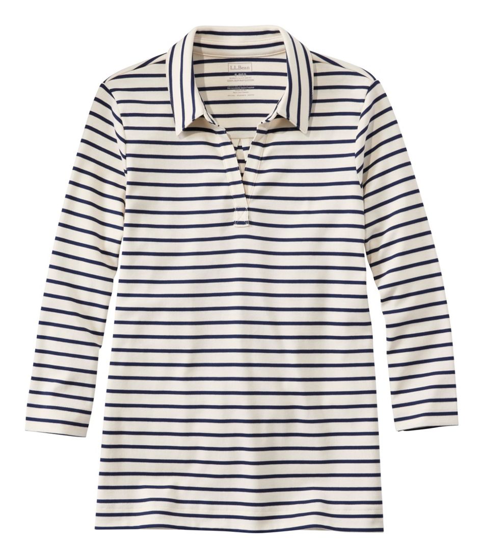 Women's Pima Cotton Tee, Three-Quarter-Sleeve Polo Stripe | L.L.Bean outlet