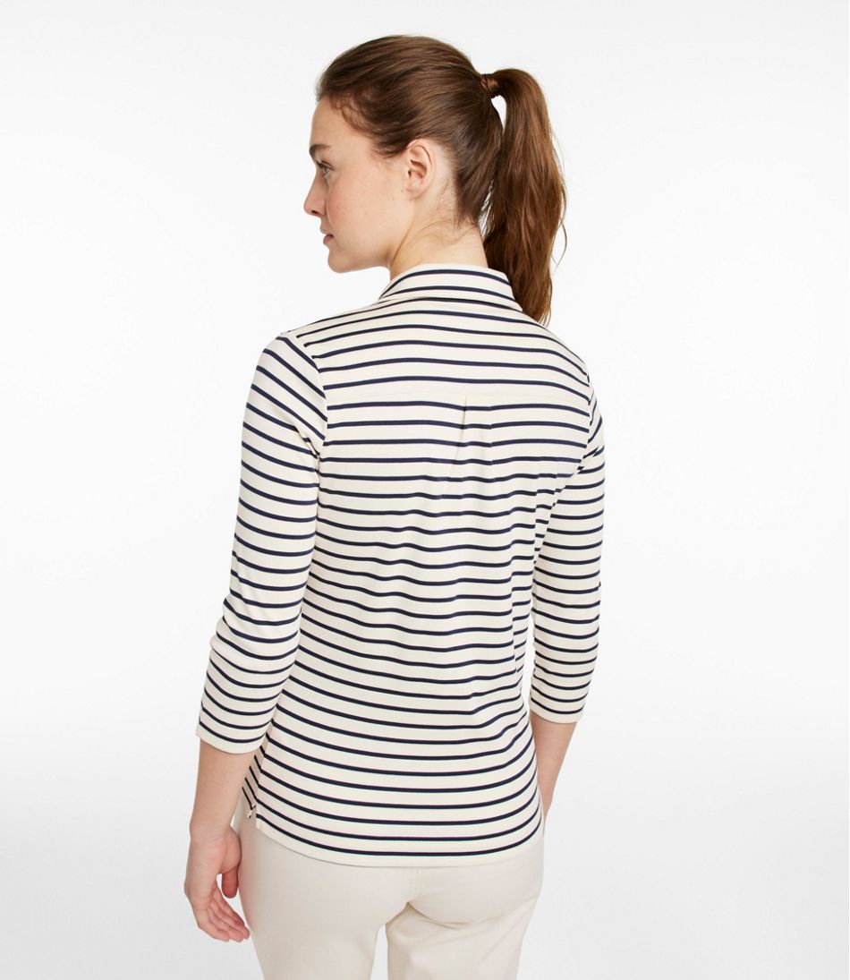 Women's Pima Cotton Tee, Three-Quarter-Sleeve Polo Stripe | L.L.Bean outlet