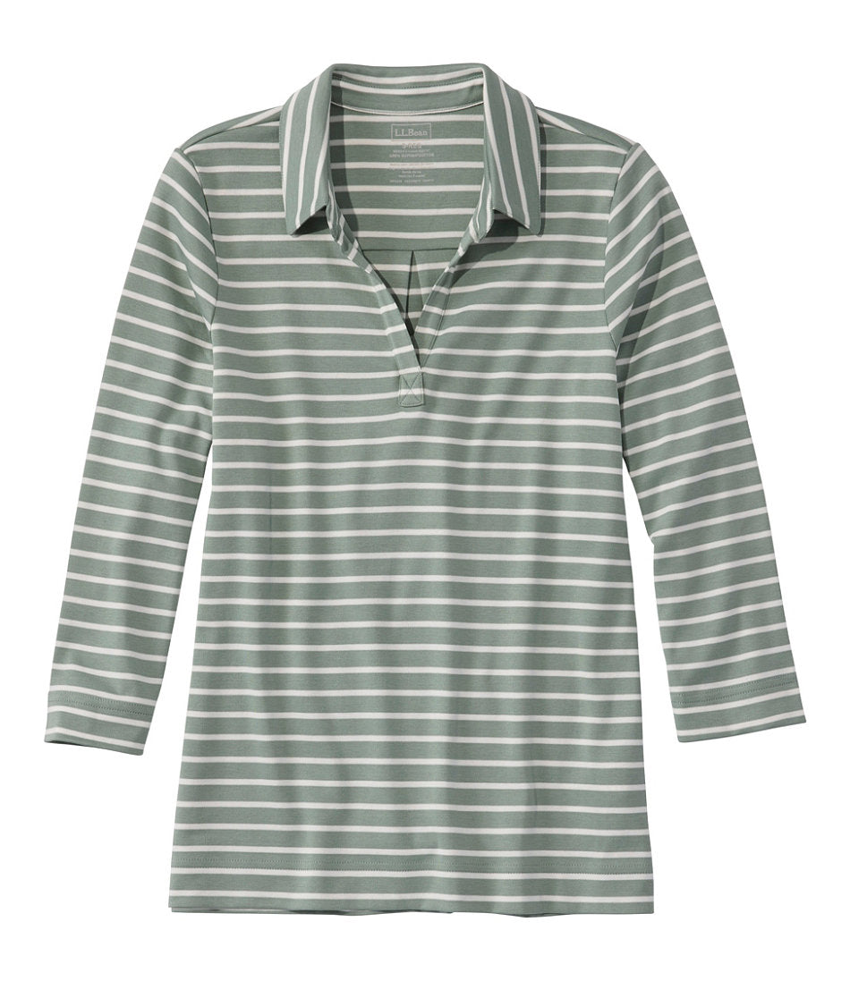 Women's Pima Cotton Tee, Three-Quarter-Sleeve Polo Stripe | L.L.Bean outlet