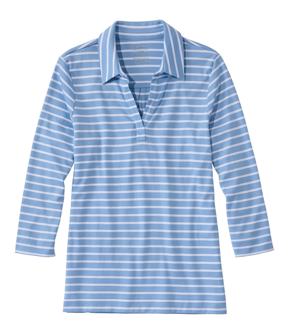 Women's Pima Cotton Tee, Three-Quarter-Sleeve Polo Stripe | L.L.Bean outlet