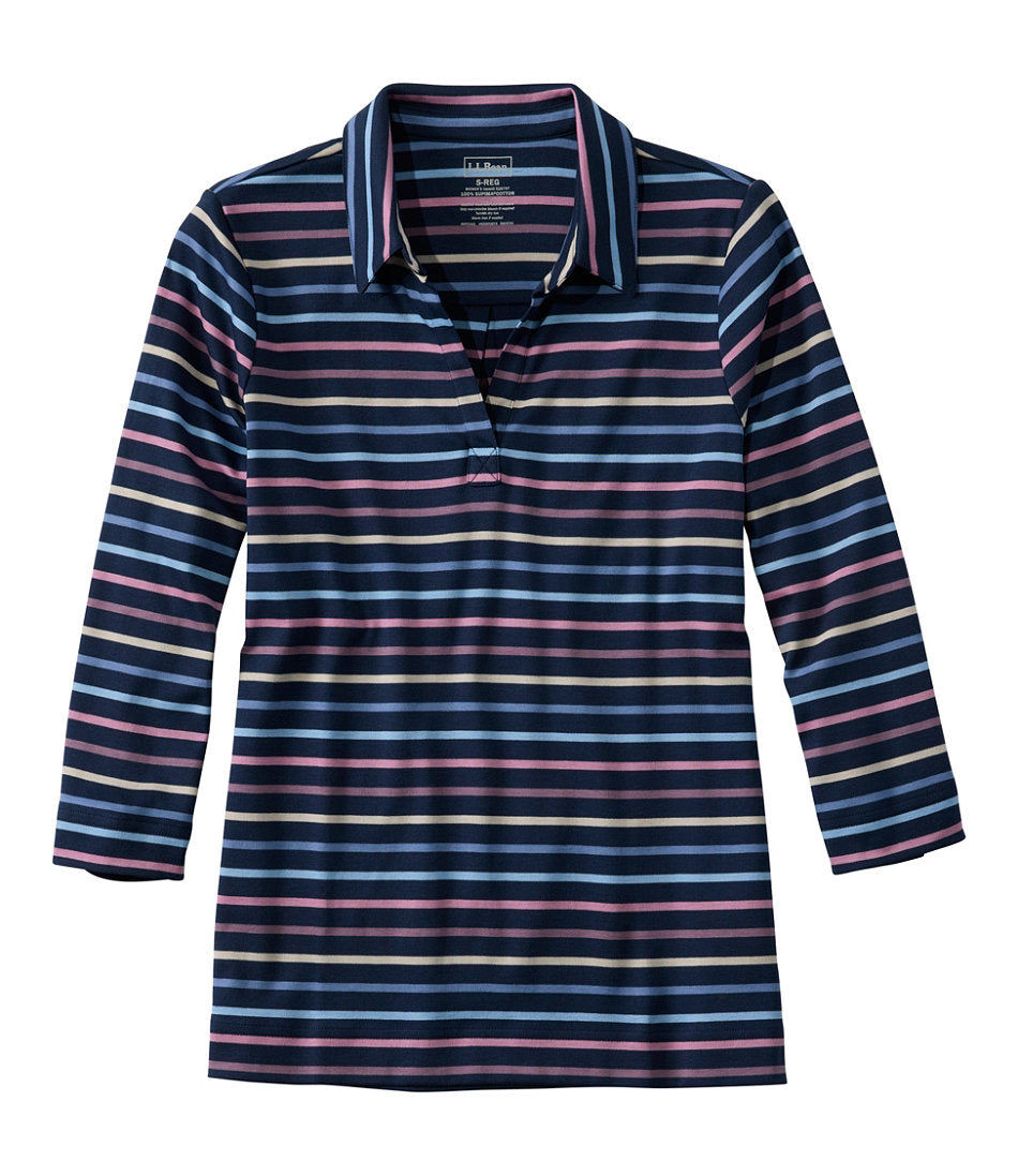 Women's Pima Cotton Tee, Three-Quarter-Sleeve Polo Stripe | L.L.Bean outlet