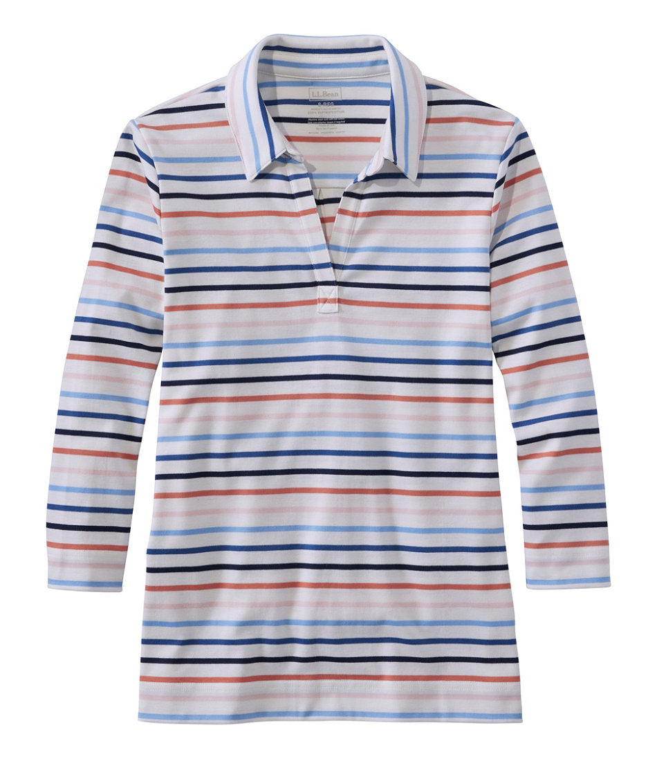 Women's Pima Cotton Tee, Three-Quarter-Sleeve Polo Stripe | L.L.Bean outlet