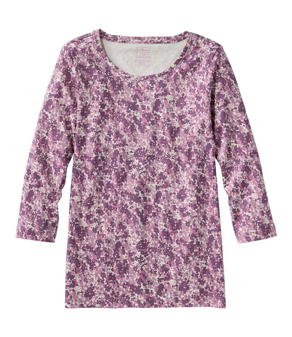 Women's Pima Cotton Shaped Jewelneck Tee, Three-Quarter-Sleeve Print | L.L.Bean for sale