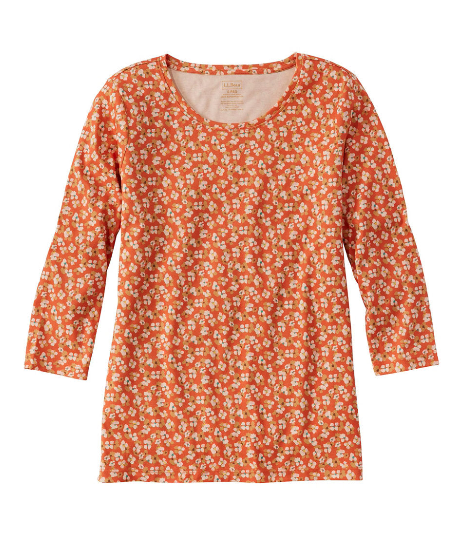 Women's Pima Cotton Shaped Jewelneck Tee, Three-Quarter-Sleeve Print | L.L.Bean for sale