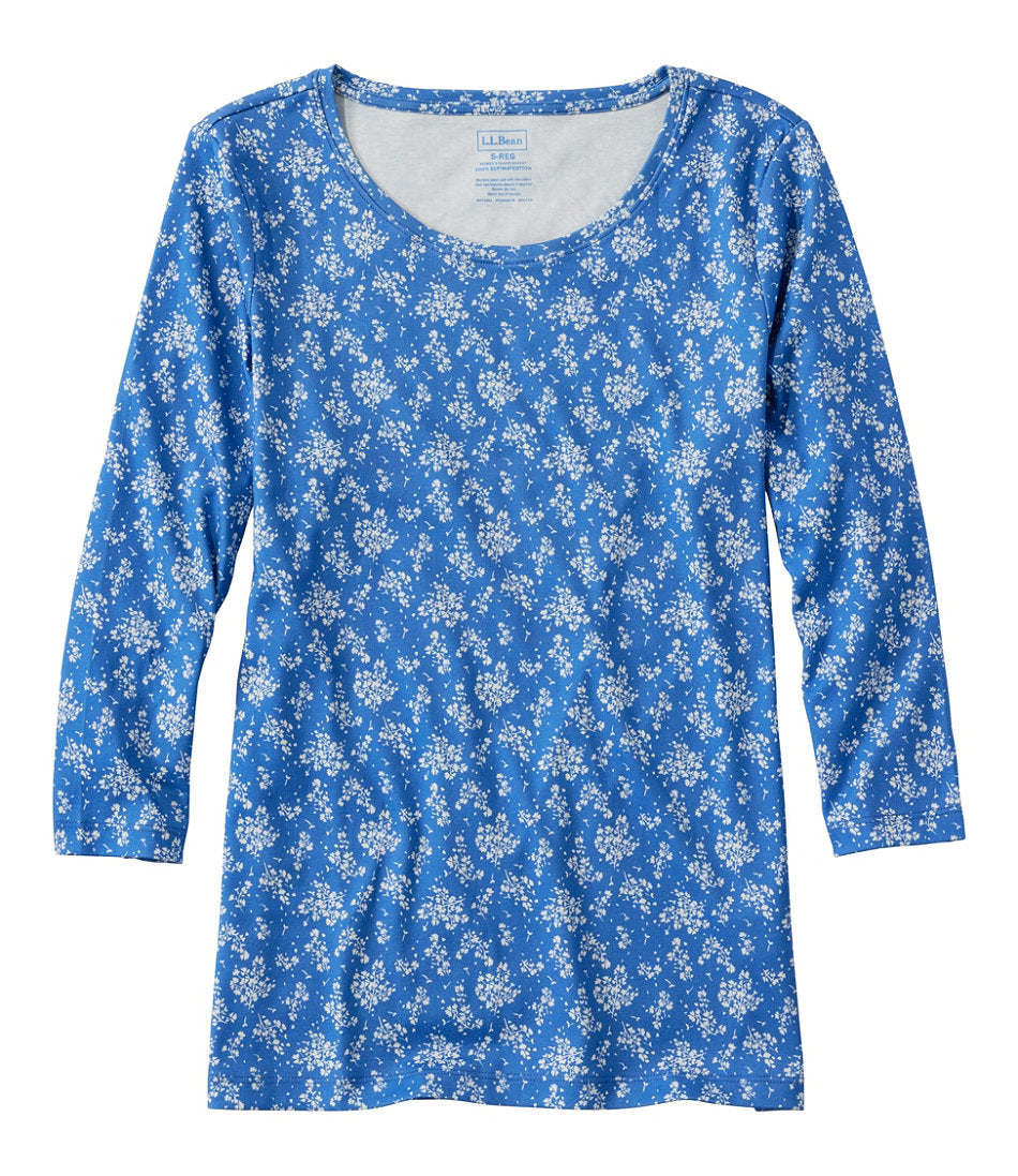 Women's Pima Cotton Shaped Jewelneck Tee, Three-Quarter-Sleeve Print | L.L.Bean for sale
