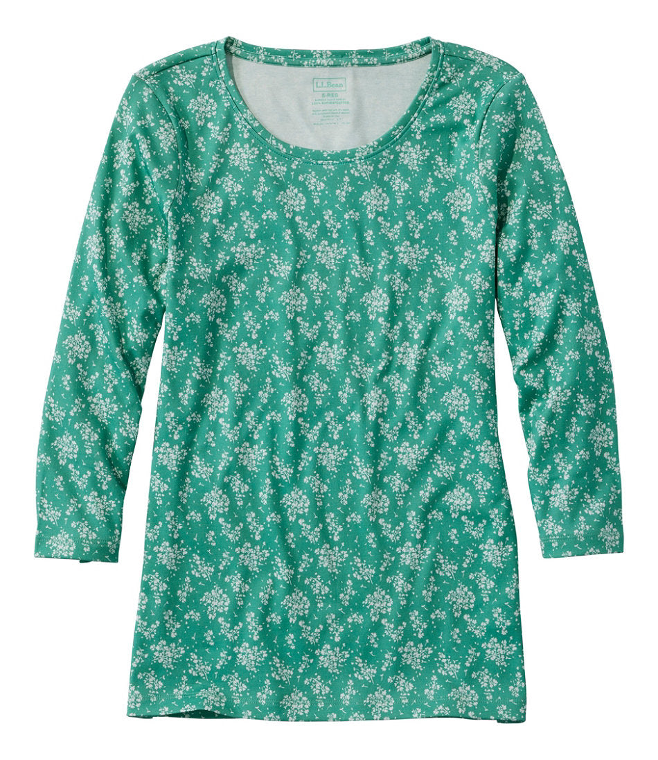 Women's Pima Cotton Shaped Jewelneck Tee, Three-Quarter-Sleeve Print | L.L.Bean for sale