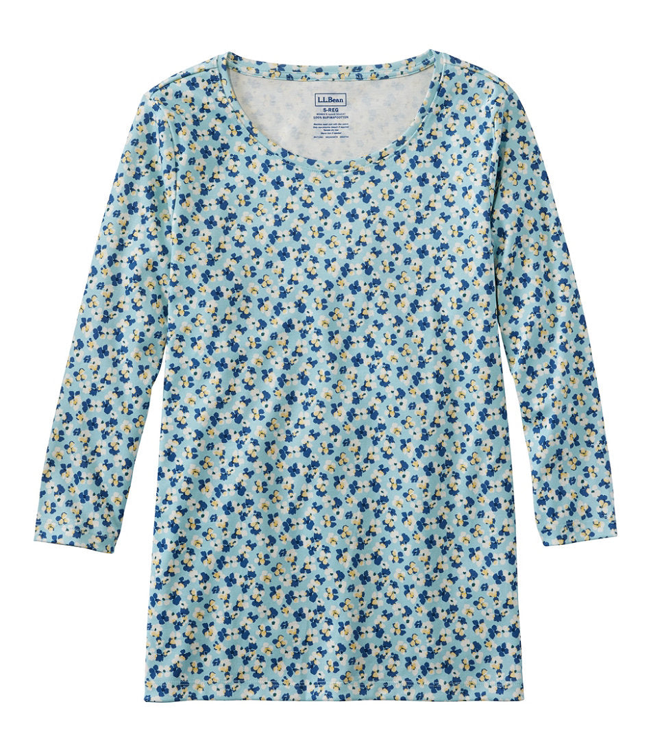 Women's Pima Cotton Shaped Jewelneck Tee, Three-Quarter-Sleeve Print | L.L.Bean for sale