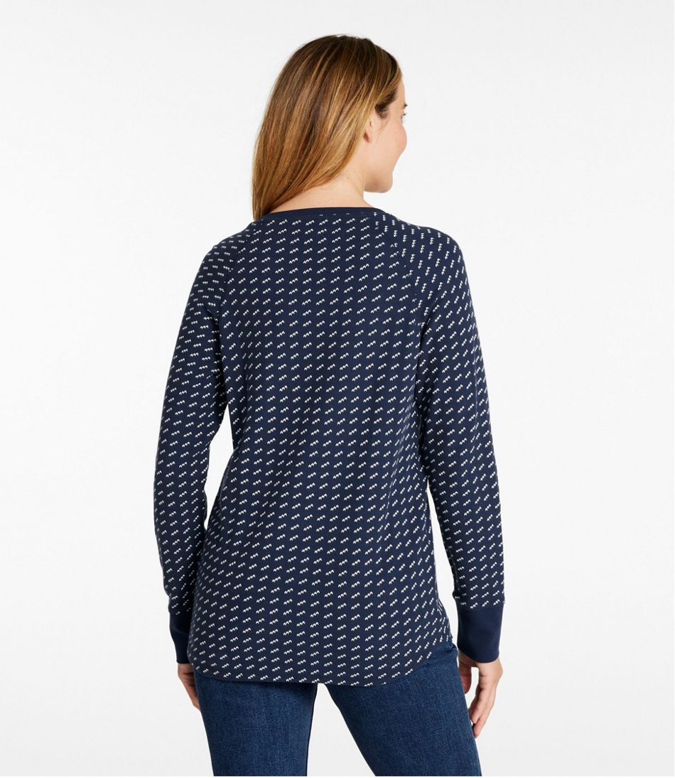 Women's Unshrinkable Mini-Waffle Tee, Long-Sleeve Crewneck Stripe | L.L.Bean outlet