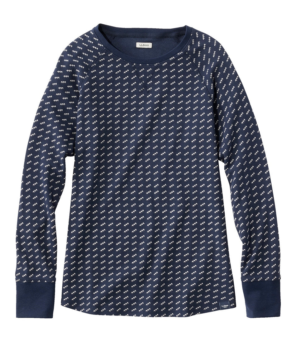 Women's Unshrinkable Mini-Waffle Tee, Long-Sleeve Crewneck Stripe | L.L.Bean outlet