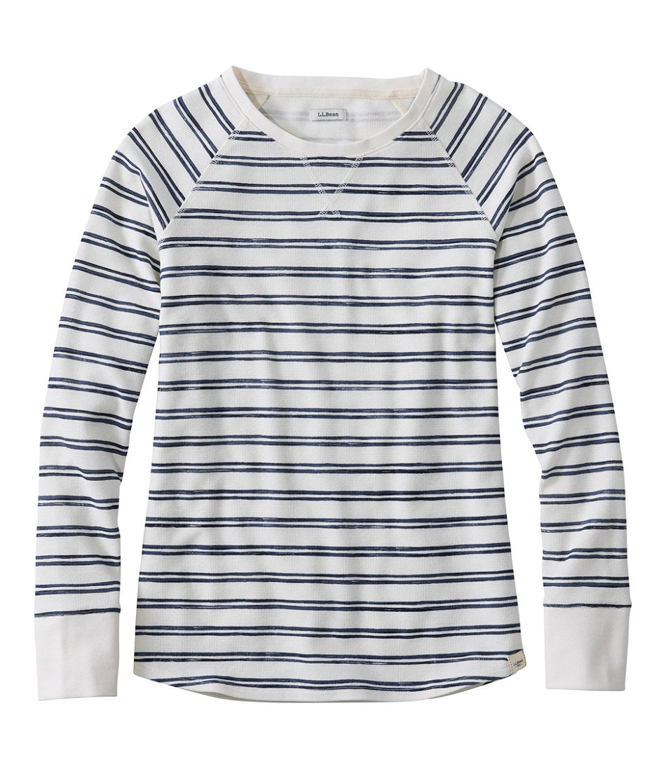 Women's Unshrinkable Mini-Waffle Tee, Long-Sleeve Crewneck Stripe | L.L.Bean outlet