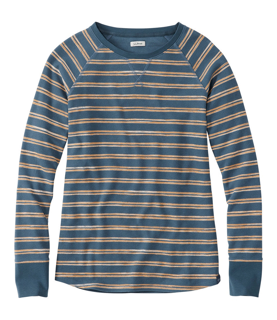 Women's Unshrinkable Mini-Waffle Tee, Long-Sleeve Crewneck Stripe | L.L.Bean outlet