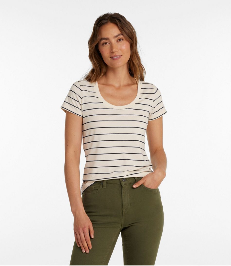 Women's Soft Stretch Supima-Blend Tee, Scoopneck Short-Sleeve Stripe | L.L.Bean online