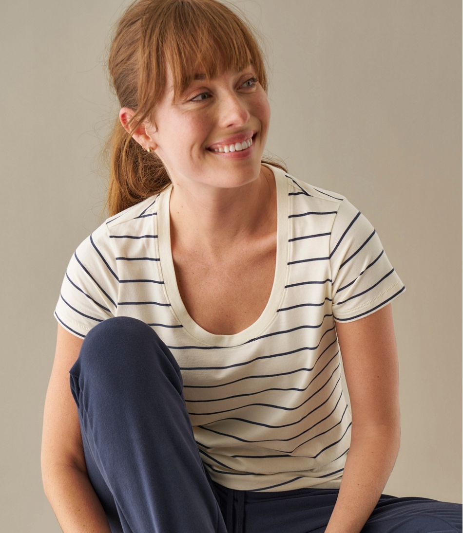 Women's Soft Stretch Supima-Blend Tee, Scoopneck Short-Sleeve Stripe | L.L.Bean online