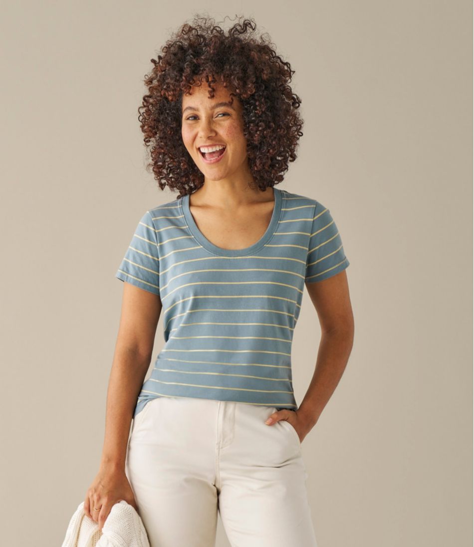 Women's Soft Stretch Supima-Blend Tee, Scoopneck Short-Sleeve Stripe | L.L.Bean online