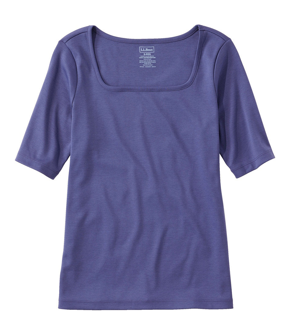 Women's Pima Cotton Tee, Soft Squareneck Elbow-Sleeve | L.L.Bean online