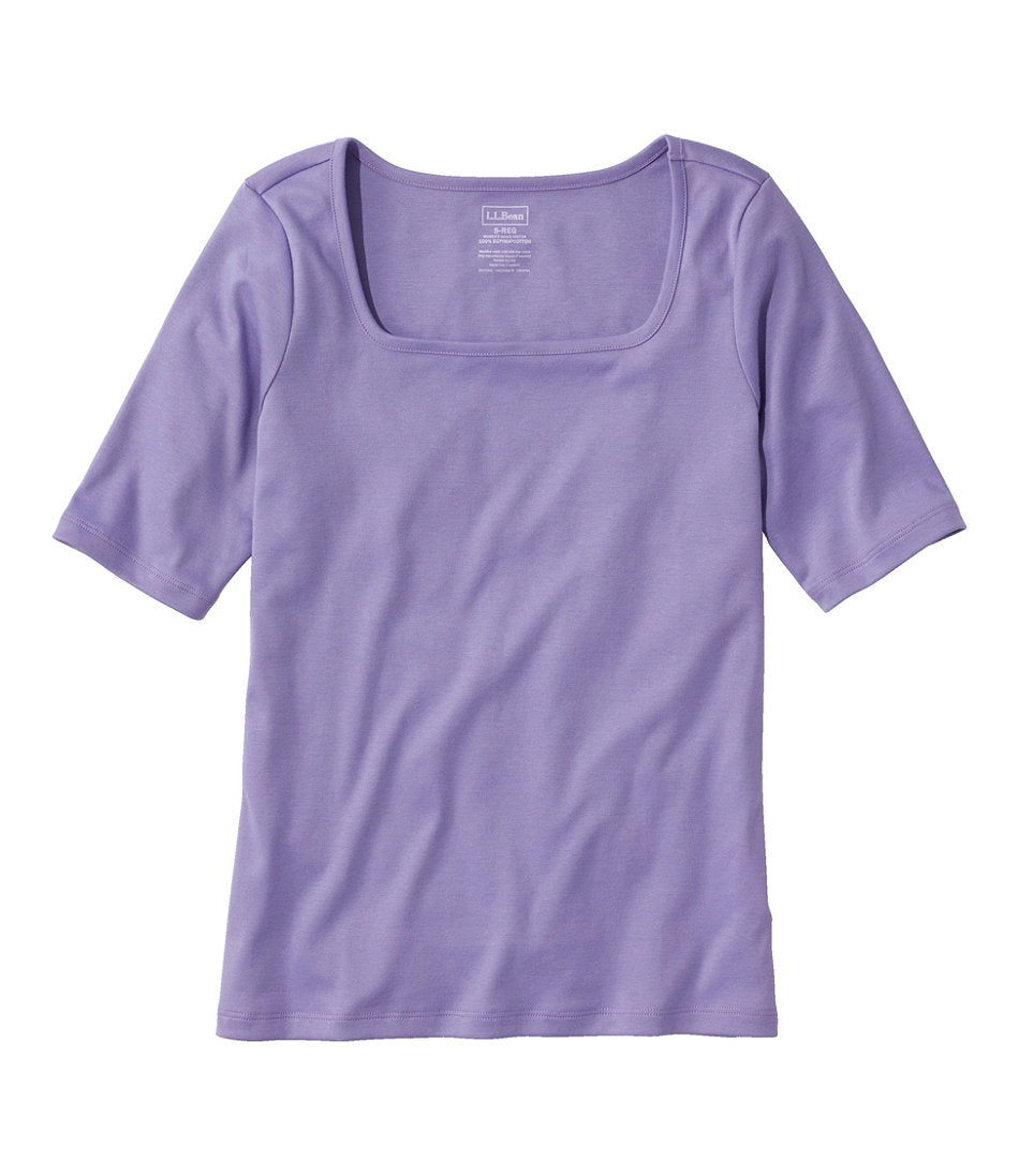 Women's Pima Cotton Tee, Soft Squareneck Elbow-Sleeve | L.L.Bean online